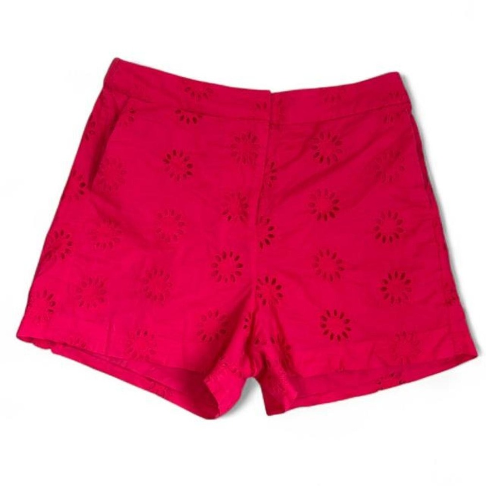 J.CREW Eyelet Pull-On Shorts Hot Pink Floral Starburst Cutout Lined 8